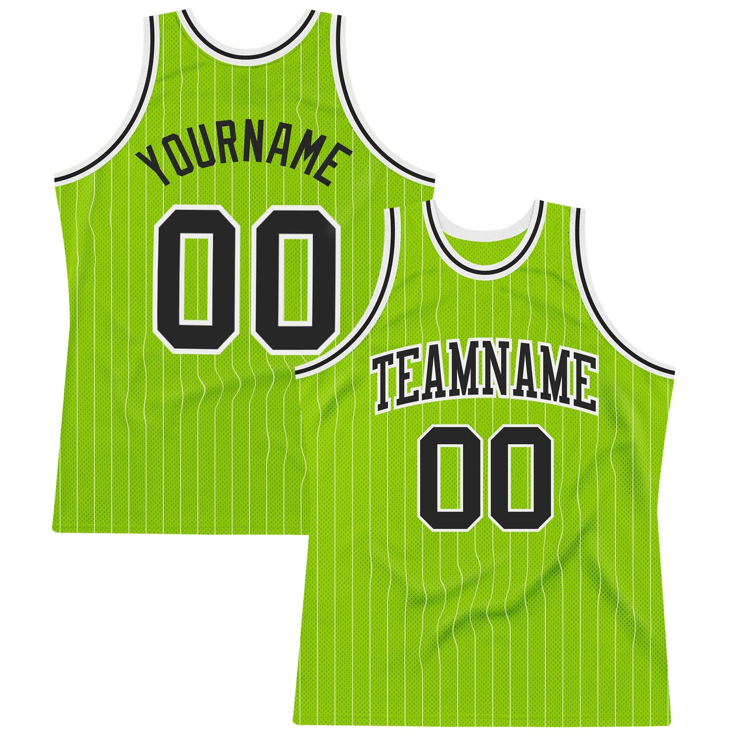 Custom Neon Green White Pinstripe Black-White Authentic Basketball Jersey - Sky-Custom