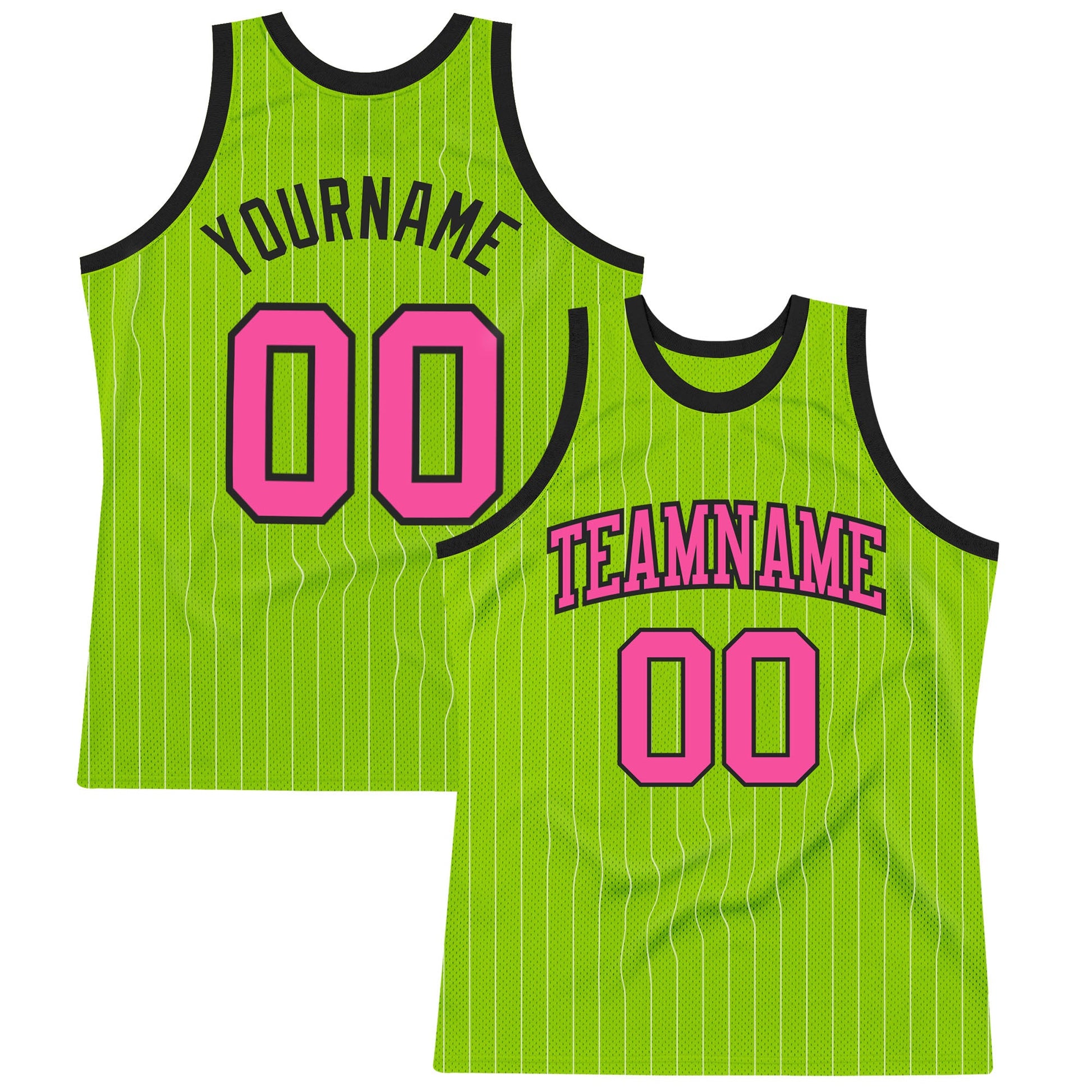 Custom Neon Green White Pinstripe Pink-Black Authentic Basketball Jersey - Sky-Custom