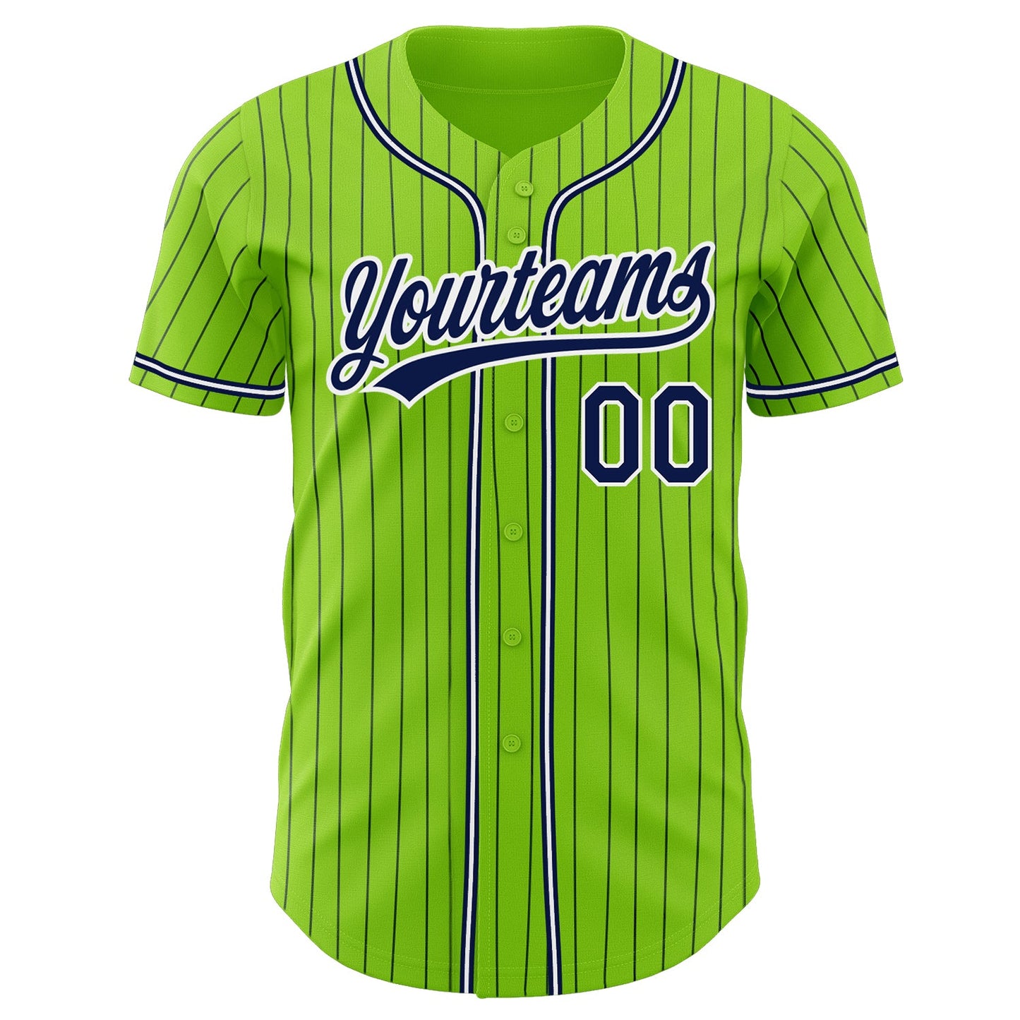 Custom Neon Green Navy Pinstripe Navy-White Authentic Baseball Jersey - Sky-Custom