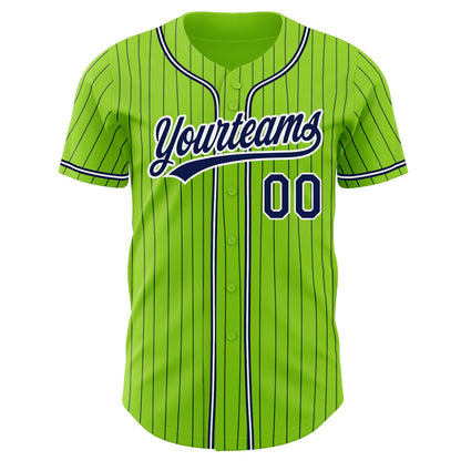 Custom Neon Green Navy Pinstripe Navy-White Authentic Baseball Jersey - Sky-Custom