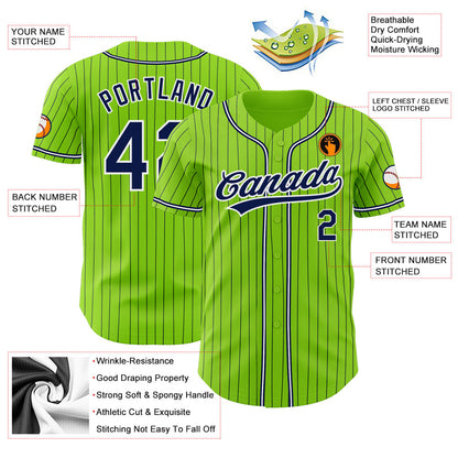 Custom Neon Green Navy Pinstripe Navy-White Authentic Baseball Jersey - Sky-Custom