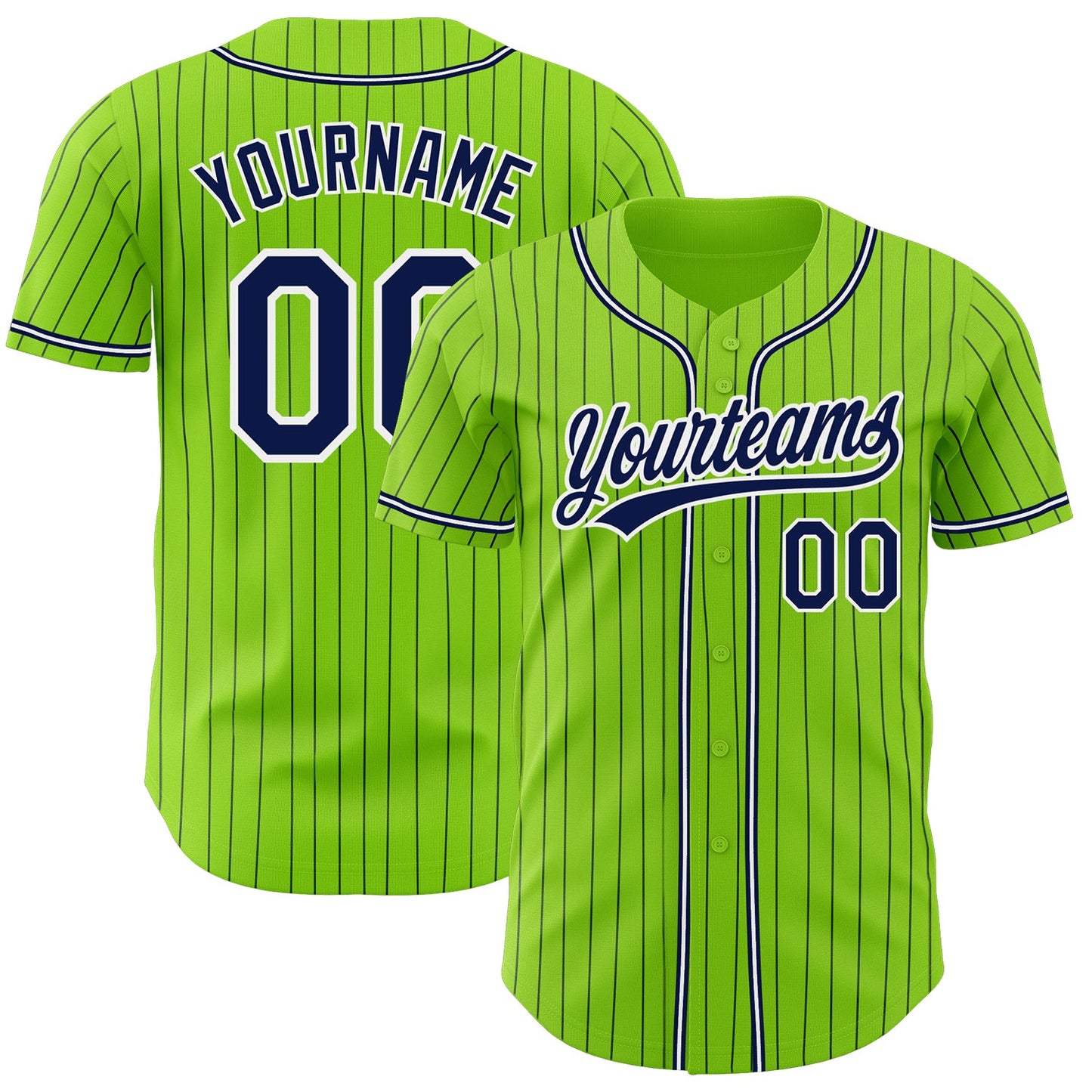 Custom Neon Green Navy Pinstripe Navy-White Authentic Baseball Jersey - Sky-Custom
