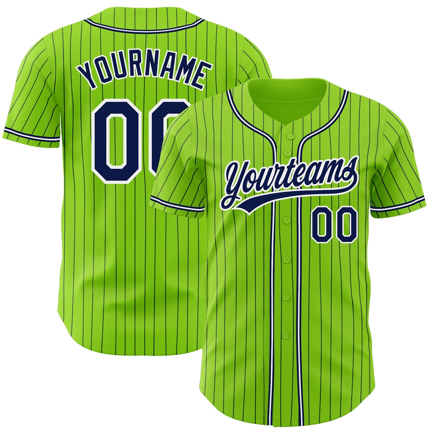 Custom Neon Green Navy Pinstripe Navy-White Authentic Baseball Jersey - Sky-Custom