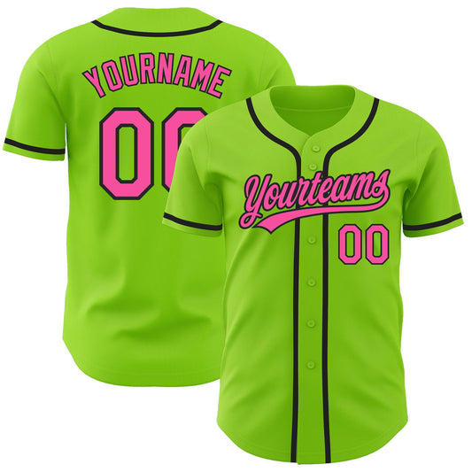 Custom Neon Green Pink-Black Authentic Baseball Jersey - Sky-Custom