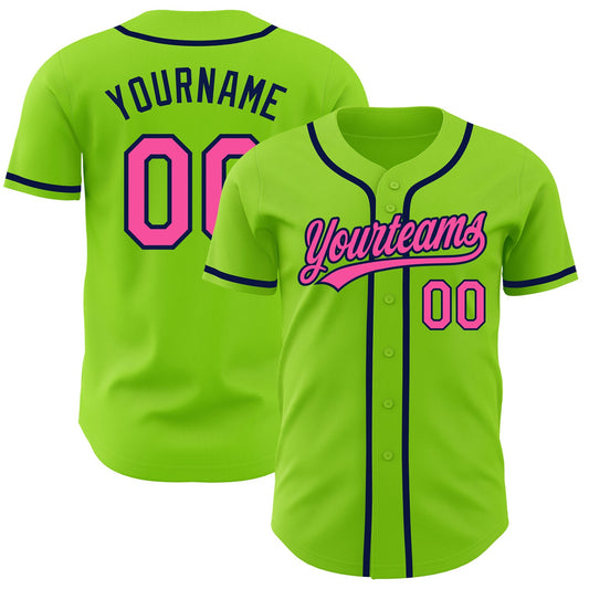 Custom Neon Green Pink-Navy Authentic Baseball Jersey - Sky-Custom