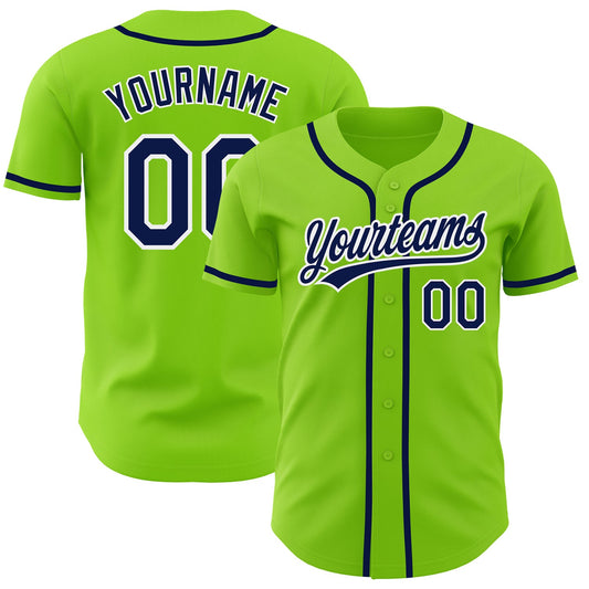 Custom Neon Green Navy-White Authentic Baseball Jersey - Sky-Custom