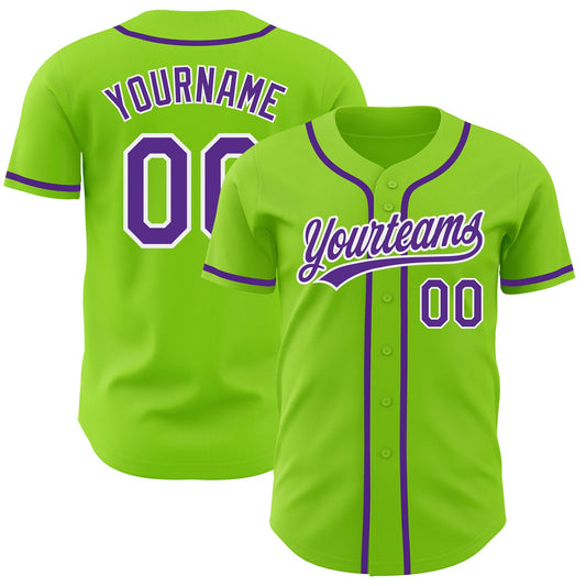 Custom Neon Green Purple-White Authentic Baseball Jersey - Sky-Custom