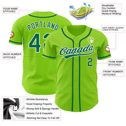 Custom Neon Green Kelly Green-White Authentic Baseball Jersey - Sky-Custom