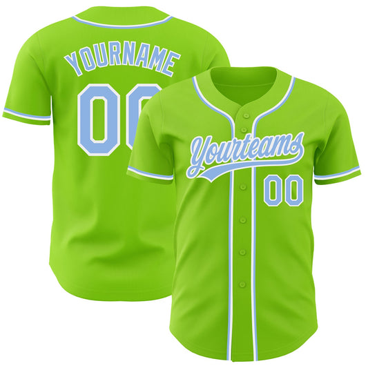 Custom Neon Green Light Blue-White Authentic Baseball Jersey - Sky-Custom