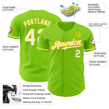 Custom Neon Green White-Yellow Authentic Baseball Jersey - Sky-Custom