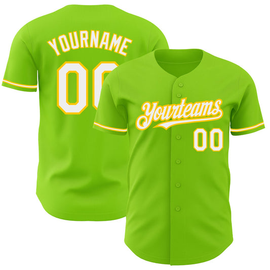 Custom Neon Green White-Yellow Authentic Baseball Jersey - Sky-Custom