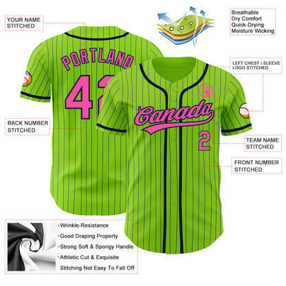 Custom Neon Green Navy Pinstripe Pink Authentic Baseball Jersey - Sky-Custom