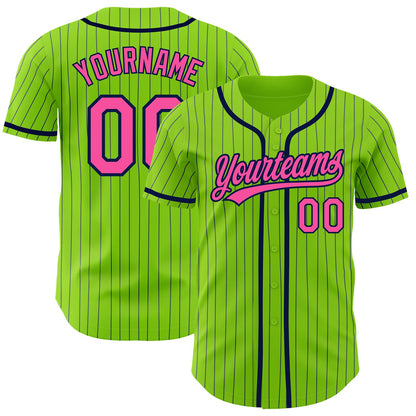 Custom Neon Green Navy Pinstripe Pink Authentic Baseball Jersey - Sky-Custom