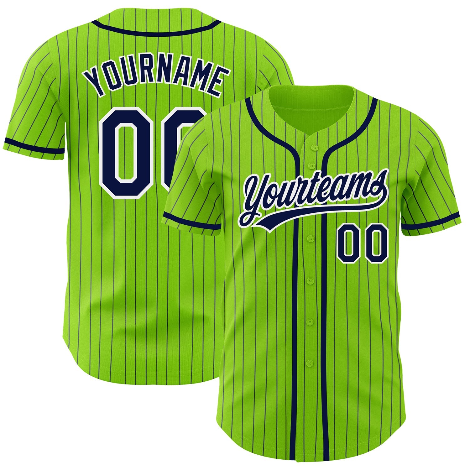 Custom Neon Green Navy Pinstripe White Authentic Baseball Jersey - Sky-Custom