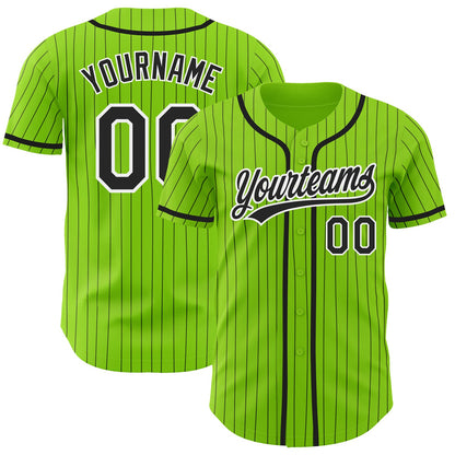 Custom Neon Green Black Pinstripe White Authentic Baseball Jersey - Sky-Custom