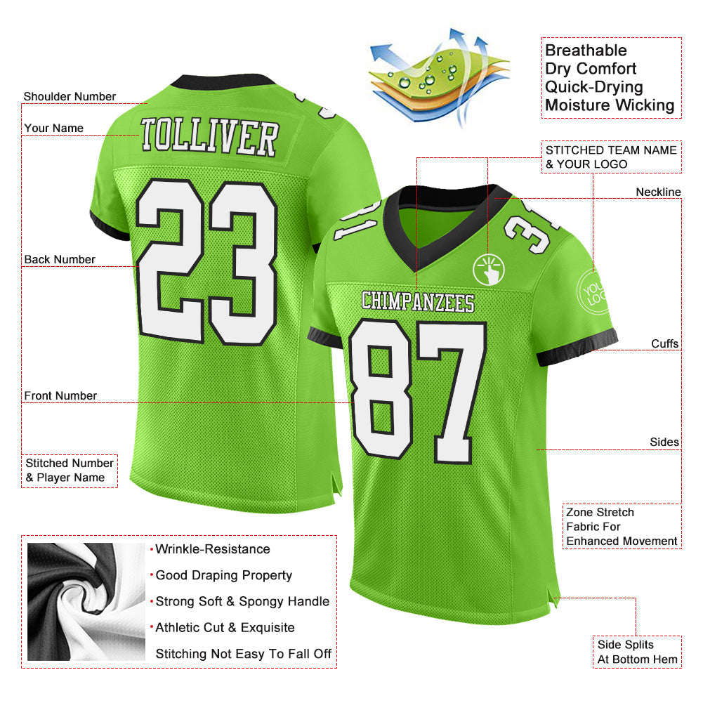 Custom Neon Green White-Black Mesh Authentic Football Jersey - Sky-Custom