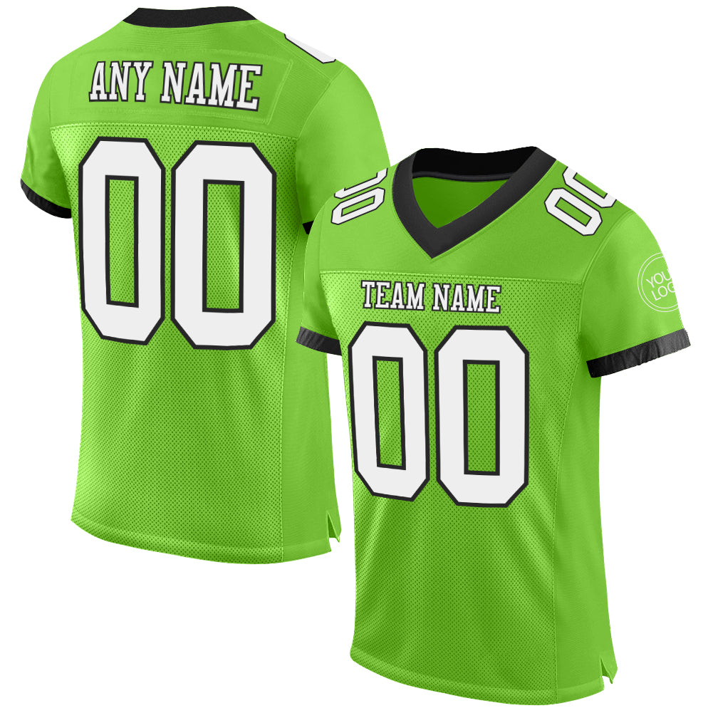 Custom Neon Green White-Black Mesh Authentic Football Jersey - Sky-Custom
