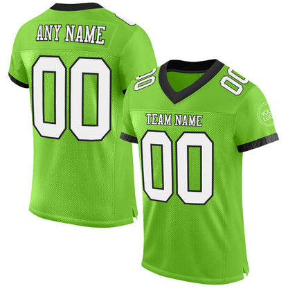Custom Neon Green White-Black Mesh Authentic Football Jersey - Sky-Custom