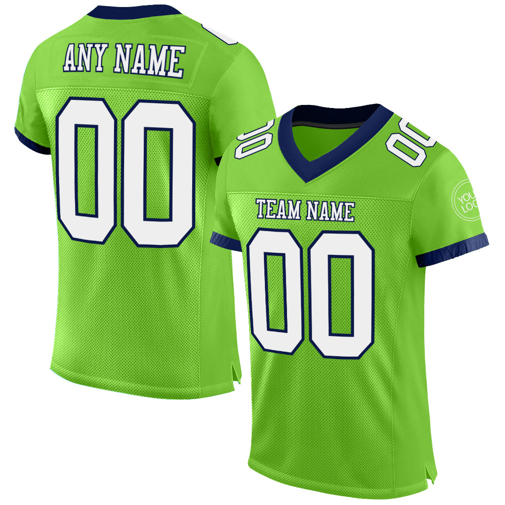 Custom Neon Green White-Navy Mesh Authentic Football Jersey - Sky-Custom