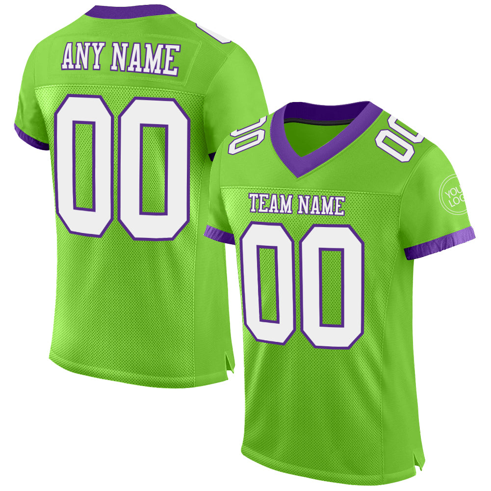 Custom Neon Green White-Purple Mesh Authentic Football Jersey - Sky-Custom