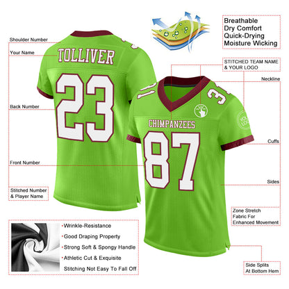 Custom Neon Green White-Burgundy Mesh Authentic Football Jersey - Sky-Custom