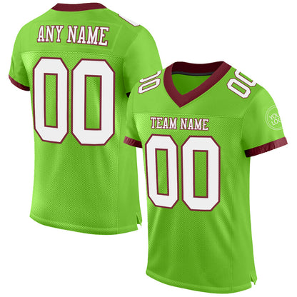 Custom Neon Green White-Burgundy Mesh Authentic Football Jersey - Sky-Custom