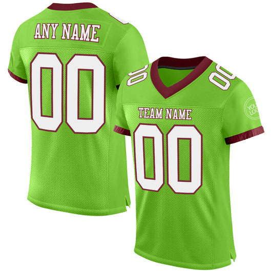 Custom Neon Green White-Burgundy Mesh Authentic Football Jersey - Sky-Custom