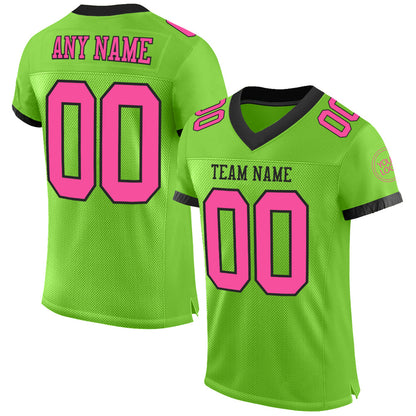 Custom Neon Green Pink-Black Mesh Authentic Football Jersey - Sky-Custom