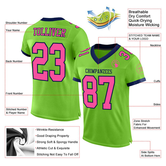 Custom Neon Green Pink-Navy Mesh Authentic Football Jersey - Sky-Custom
