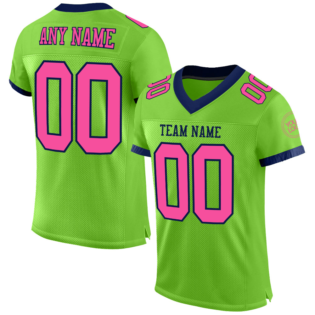 Custom Neon Green Pink-Navy Mesh Authentic Football Jersey - Sky-Custom
