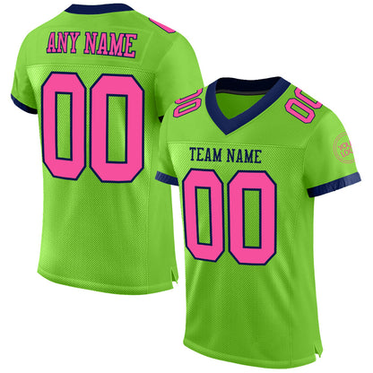 Custom Neon Green Pink-Navy Mesh Authentic Football Jersey - Sky-Custom