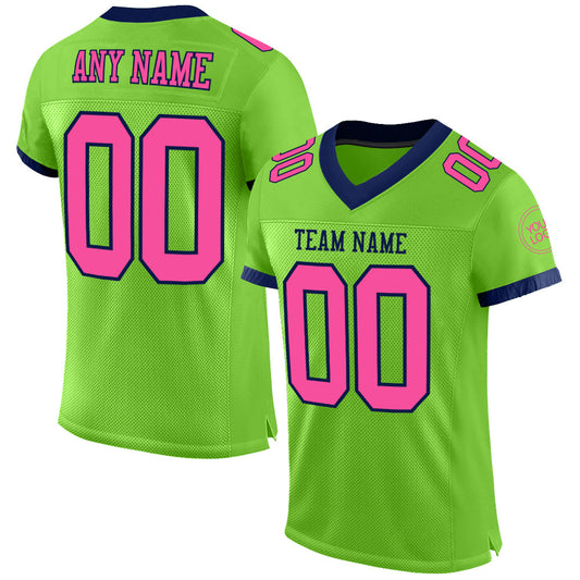 Custom Neon Green Pink-Navy Mesh Authentic Football Jersey - Sky-Custom