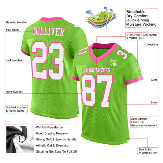 Custom Neon Green White-Pink Mesh Authentic Football Jersey - Sky-Custom