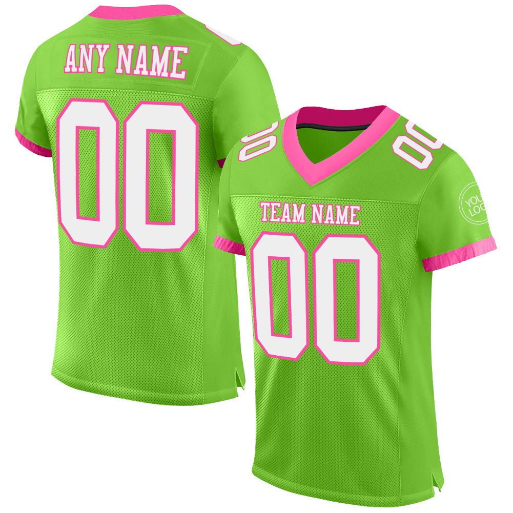 Custom Neon Green White-Pink Mesh Authentic Football Jersey - Sky-Custom