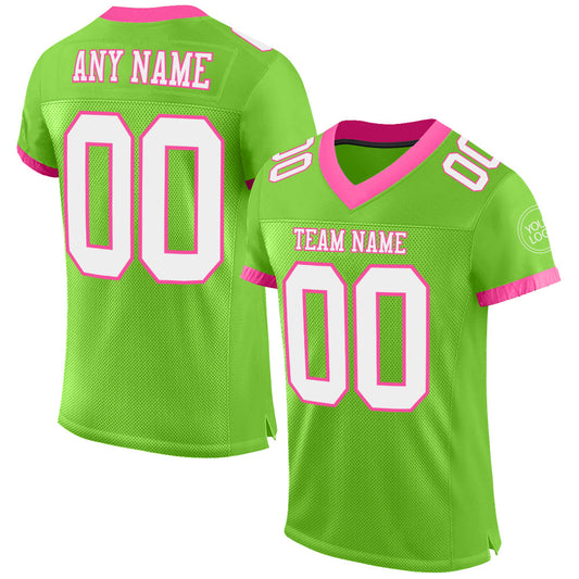 Custom Neon Green White-Pink Mesh Authentic Football Jersey - Sky-Custom