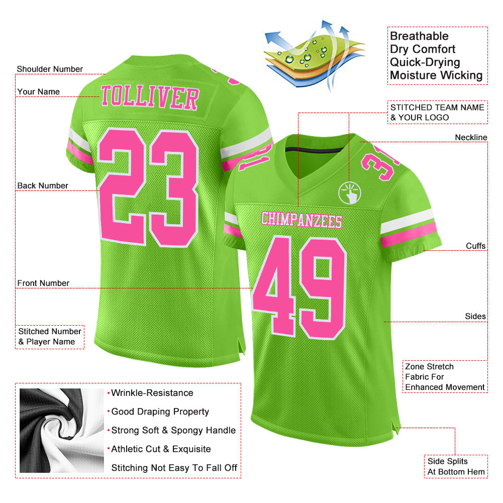 Custom Neon Green Pink-White Mesh Authentic Football Jersey - Sky-Custom