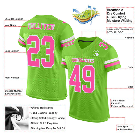 Custom Neon Green Pink-White Mesh Authentic Football Jersey - Sky-Custom