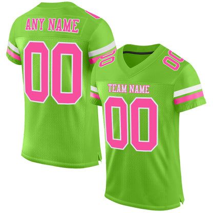Custom Neon Green Pink-White Mesh Authentic Football Jersey - Sky-Custom