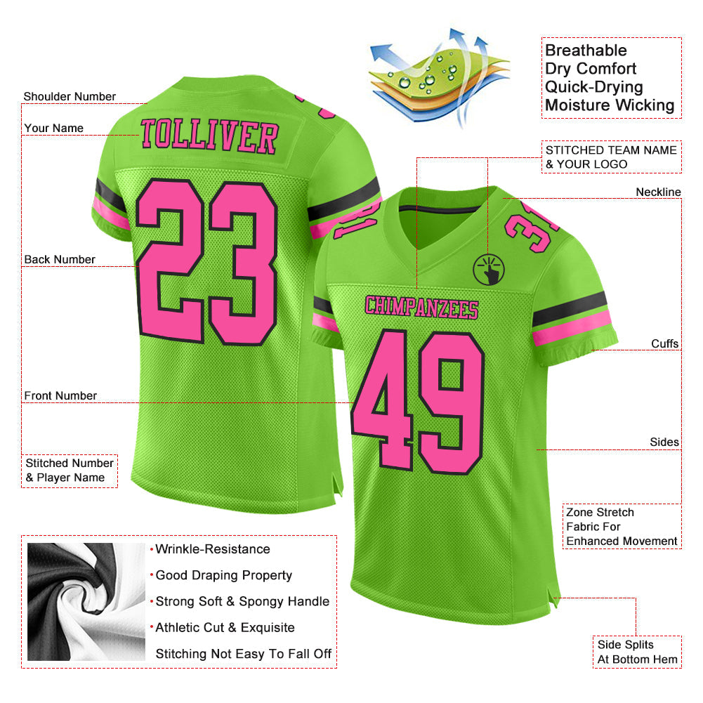 Custom Neon Green Pink-Black Mesh Authentic Football Jersey - Sky-Custom