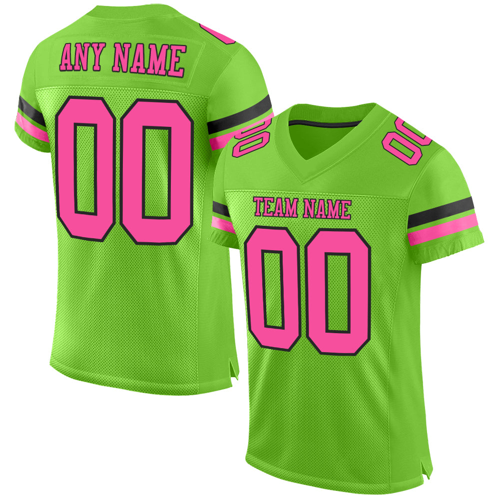 Custom Neon Green Pink-Black Mesh Authentic Football Jersey - Sky-Custom
