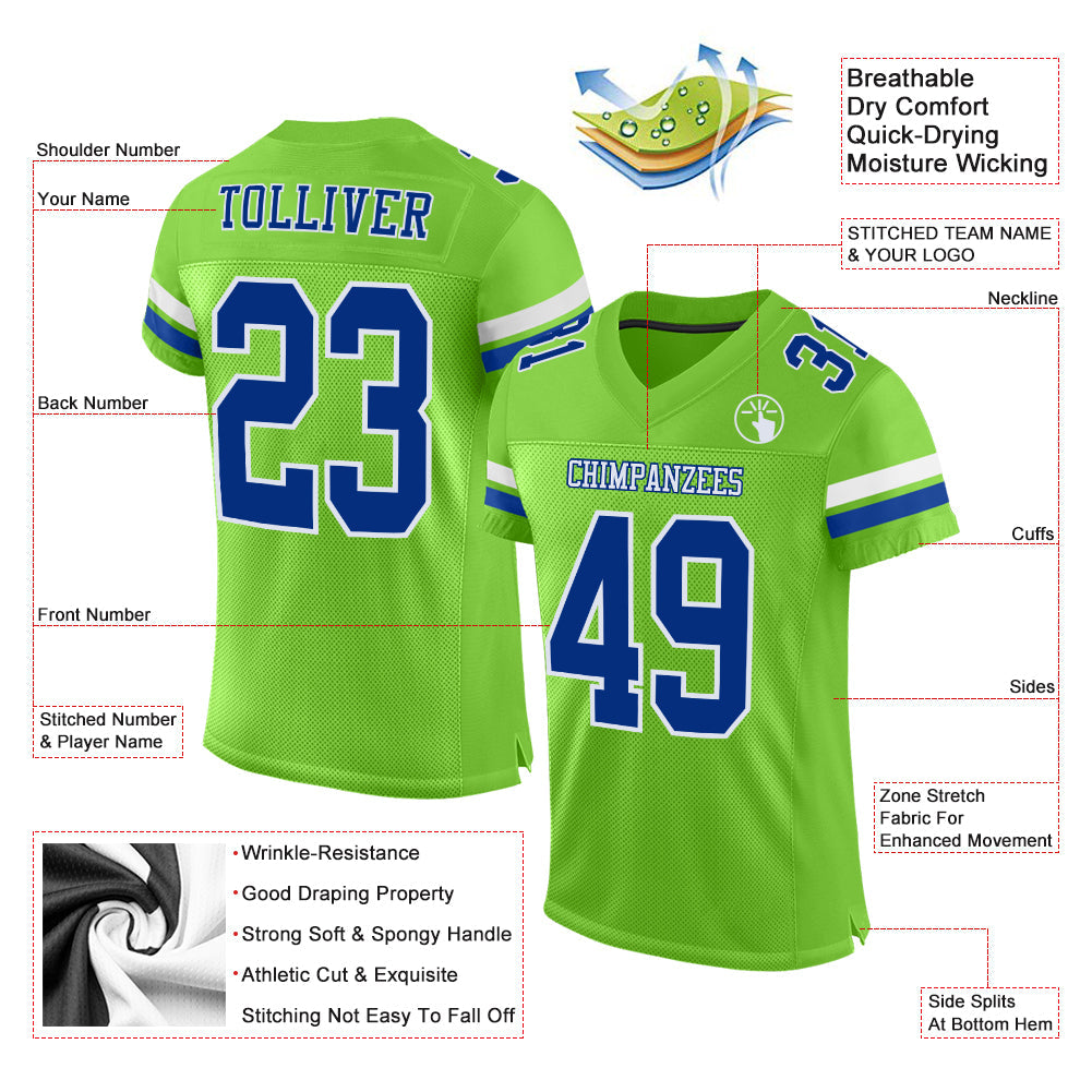 Custom Neon Green Royal-White Mesh Authentic Football Jersey - Sky-Custom