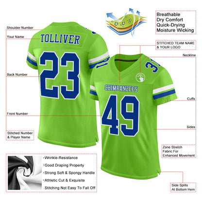 Custom Neon Green Royal-White Mesh Authentic Football Jersey - Sky-Custom