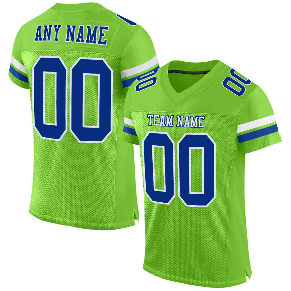 Custom Neon Green Royal-White Mesh Authentic Football Jersey - Sky-Custom