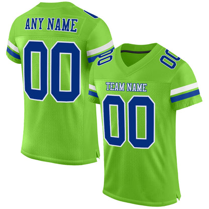 Custom Neon Green Royal-White Mesh Authentic Football Jersey - Sky-Custom