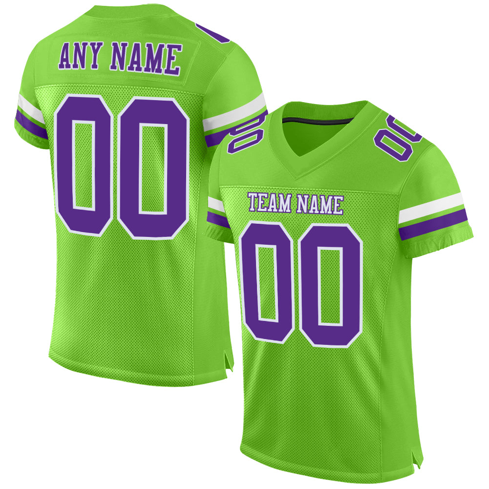 Custom Neon Green Purple-White Mesh Authentic Football Jersey - Sky-Custom