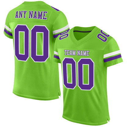 Custom Neon Green Purple-White Mesh Authentic Football Jersey - Sky-Custom