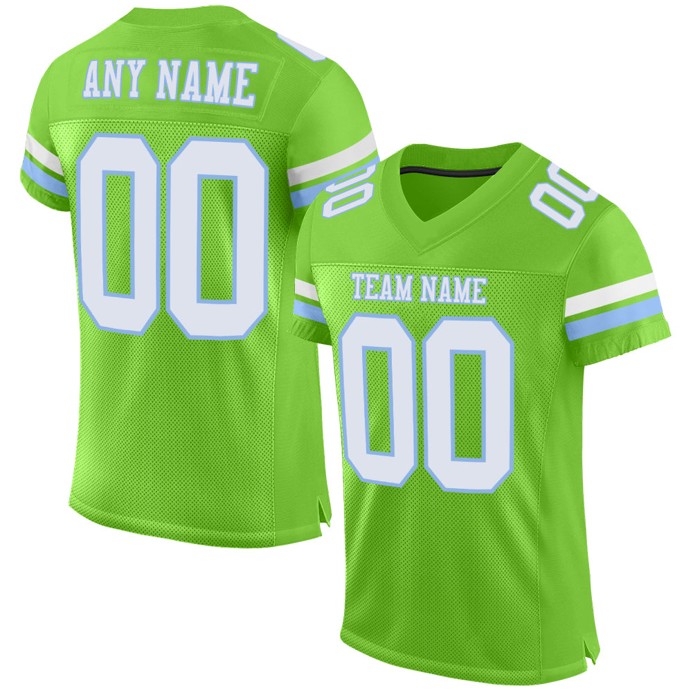 Custom Neon Green White-Light Blue Mesh Authentic Football Jersey - Sky-Custom