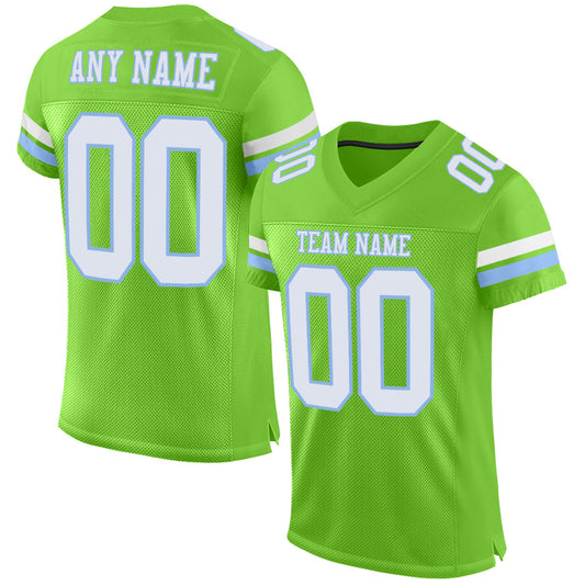 Custom Neon Green White-Light Blue Mesh Authentic Football Jersey - Sky-Custom