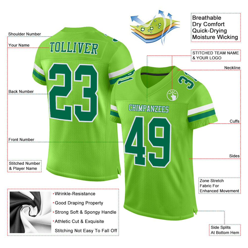 Custom Neon Green Kelly Green-White Mesh Authentic Football Jersey - Sky-Custom