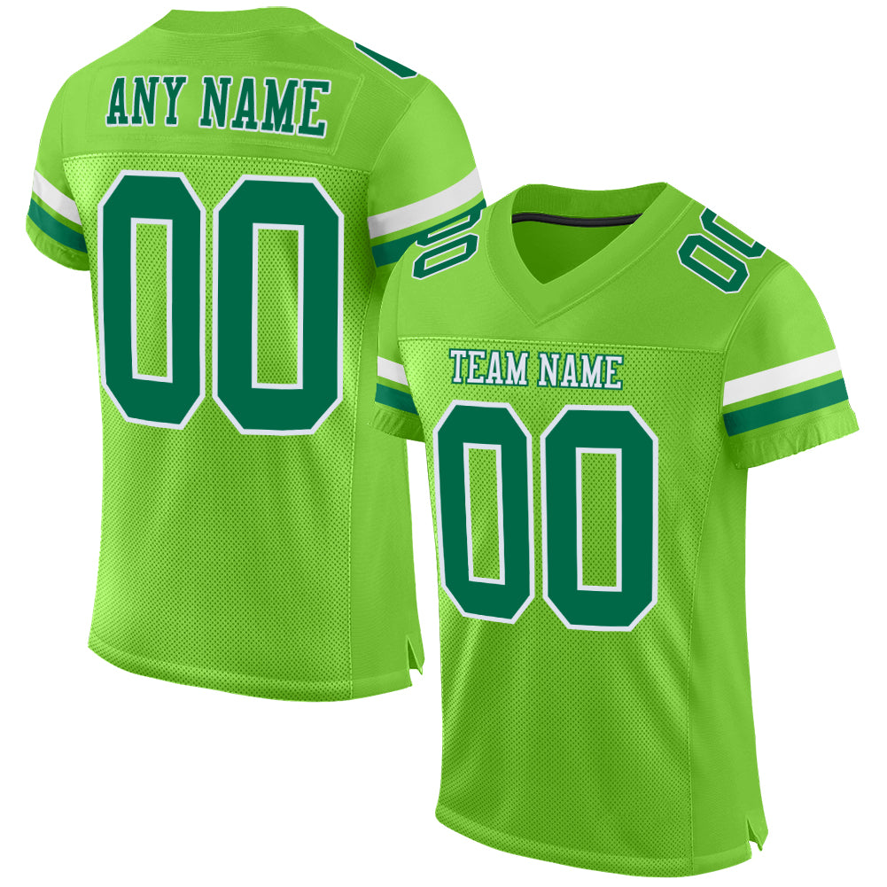 Custom Neon Green Kelly Green-White Mesh Authentic Football Jersey - Sky-Custom